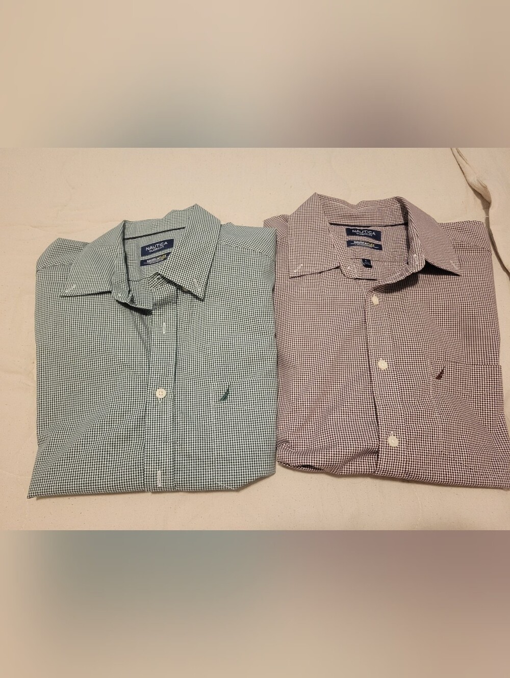 Nautica Men’s Green and Maroon Check Button-Up Dress Shirts (Pair)